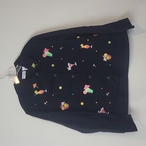 BRECKENRIDGE WOMAN Black Embroidered Tiki Bar Drink Novelty Jean Style Jacket